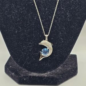 Stauer Sterling Blue Topaz Dolphin Pendant & 18" Italian Silver Chain